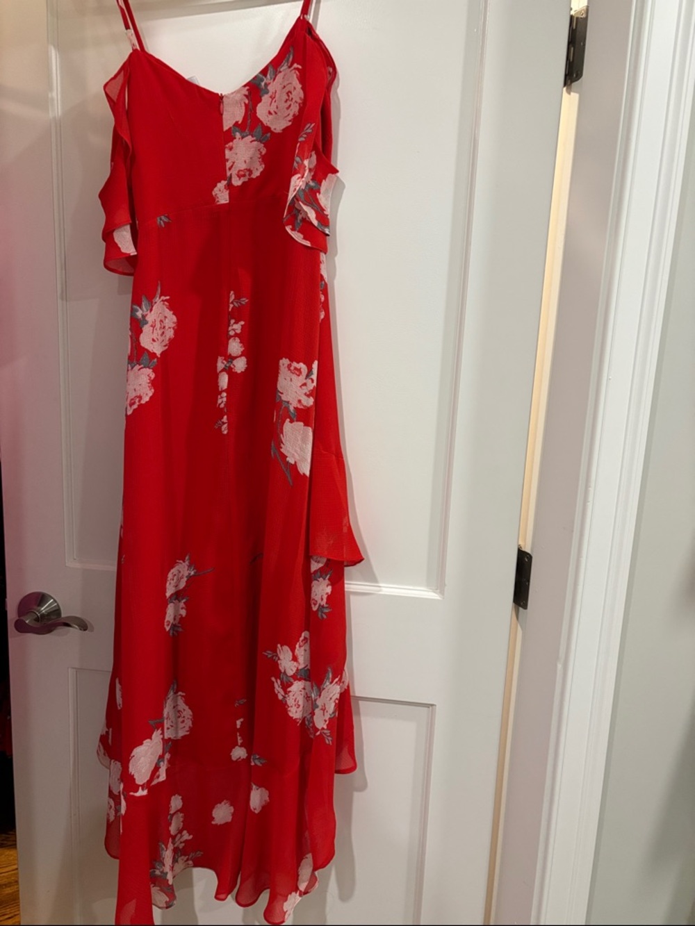 Lulu's Red Floral High-Low Ruffle Slip Dress - Picture 3 of 4